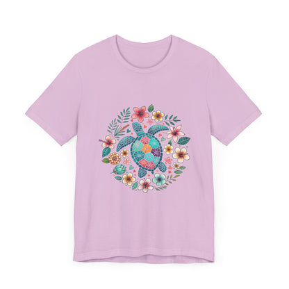 Turtle Ocean Sun T-Shirt, Floral Turtle Shirt, Boho Beach Tshirt - PopCultureByDesign36
