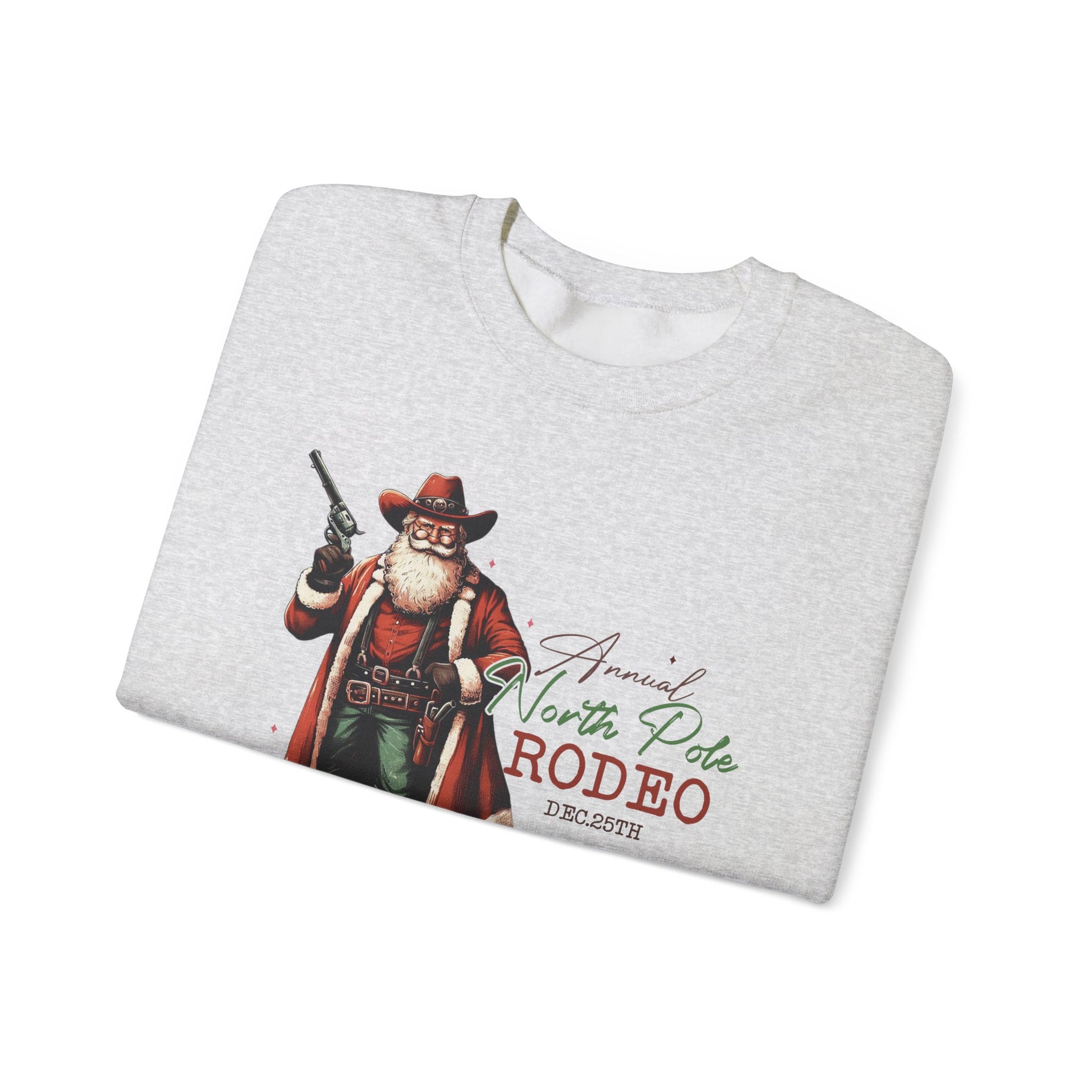 North Pole Rodeo Sweatshirt, Cowboy Santa Sweatshirt, Horseback Santa Clause - PopCultureByDesign36
