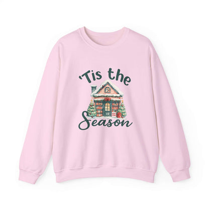 Tis The Season Cozy Christmas Cottage Sweatshirt, Holiday Bookstore Sweatshirt - PopCultureByDesign36