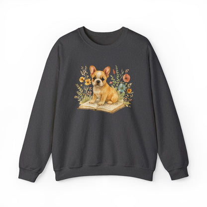 Vintage Boho French Bulldog Puppy Reading Sweatshirt