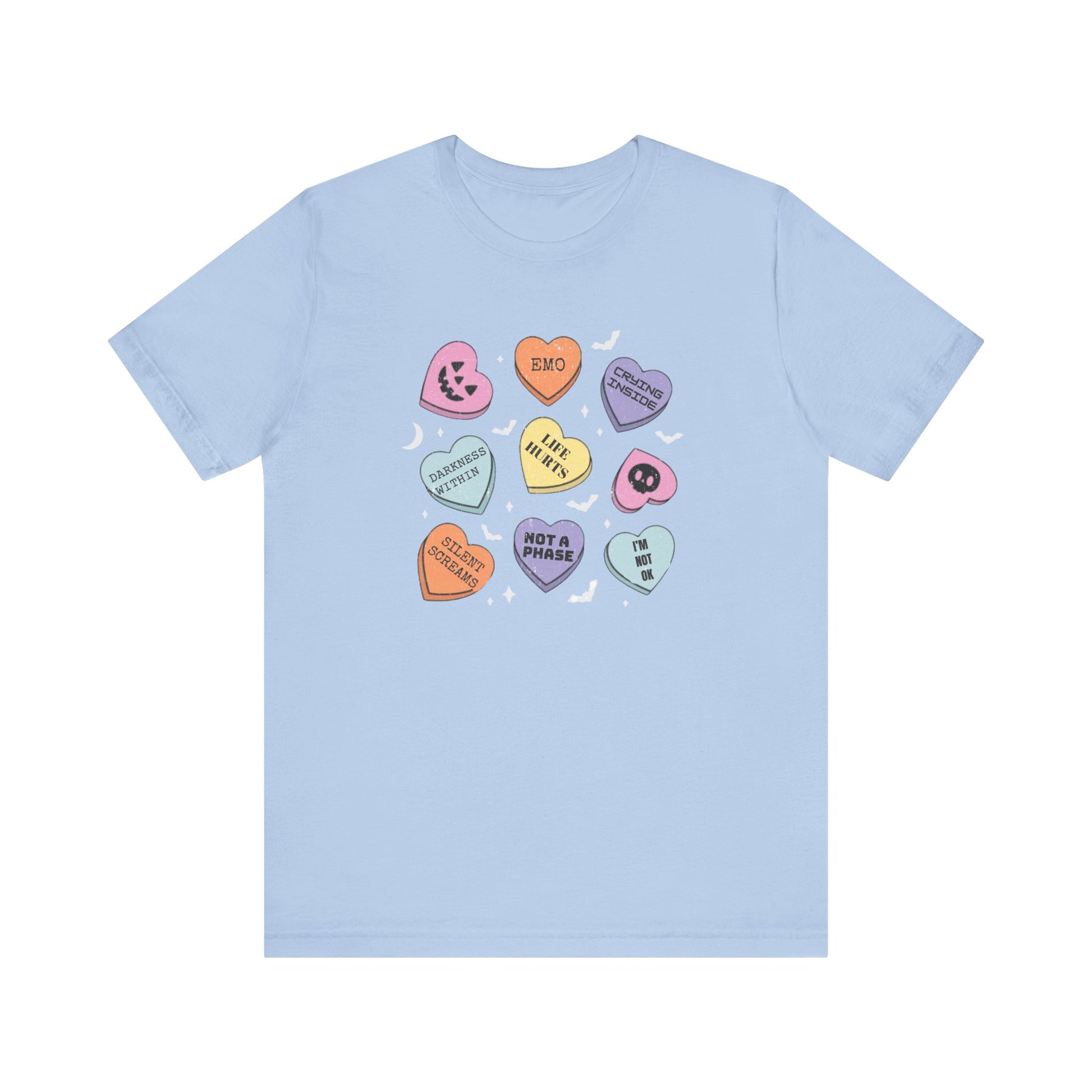 Emo Halloween Pumpkin Candy Hearts T-Shirt, Spooky Candies Shirt, Emo candy hearts - PopCultureByDesign36