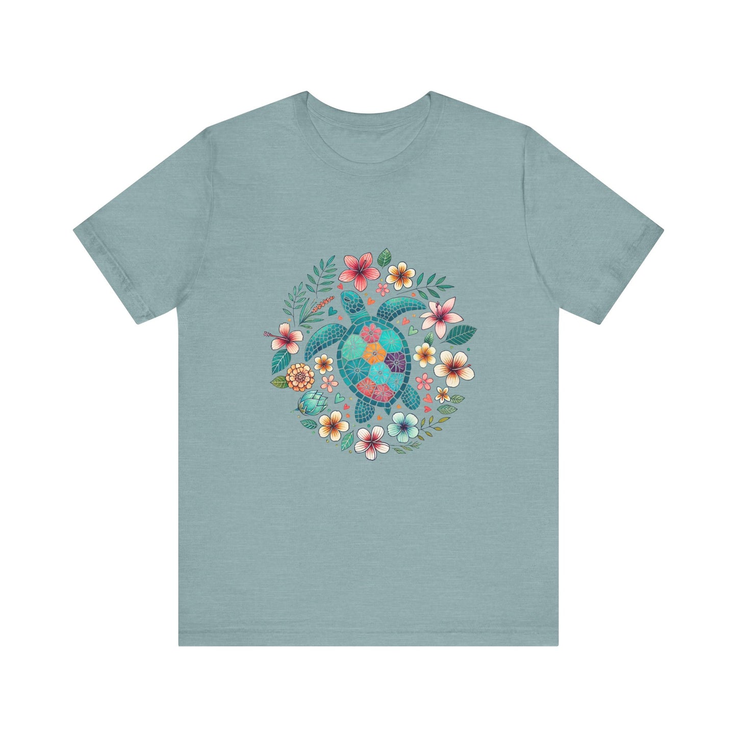 Turtle Ocean Sun T-Shirt, Floral Turtle Shirt, Boho Beach Tshirt - PopCultureByDesign36