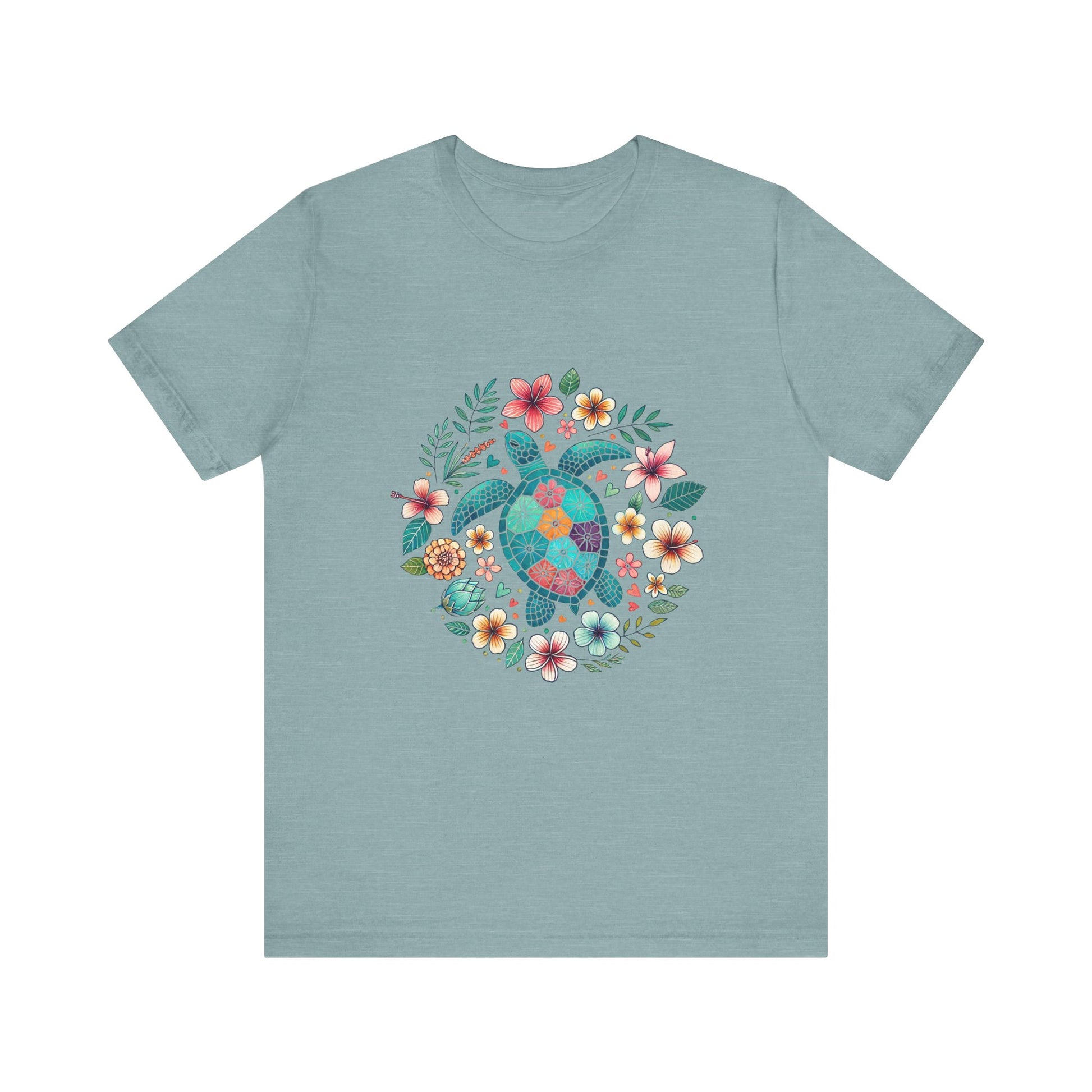Turtle Ocean Sun T-Shirt, Floral Turtle Shirt, Boho Beach Tshirt - PopCultureByDesign36