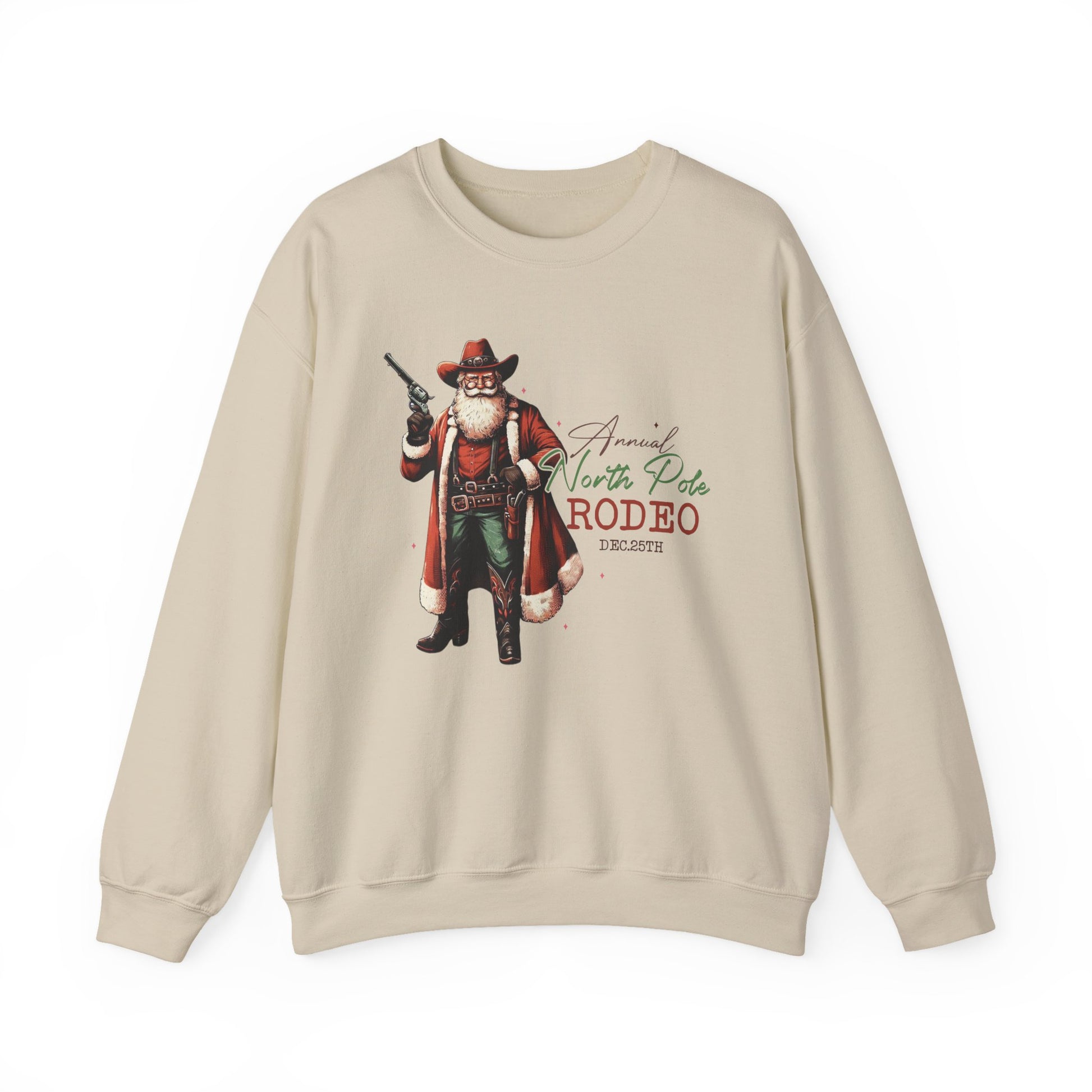North Pole Rodeo Sweatshirt, Cowboy Santa Sweatshirt, Horseback Santa Clause - PopCultureByDesign36