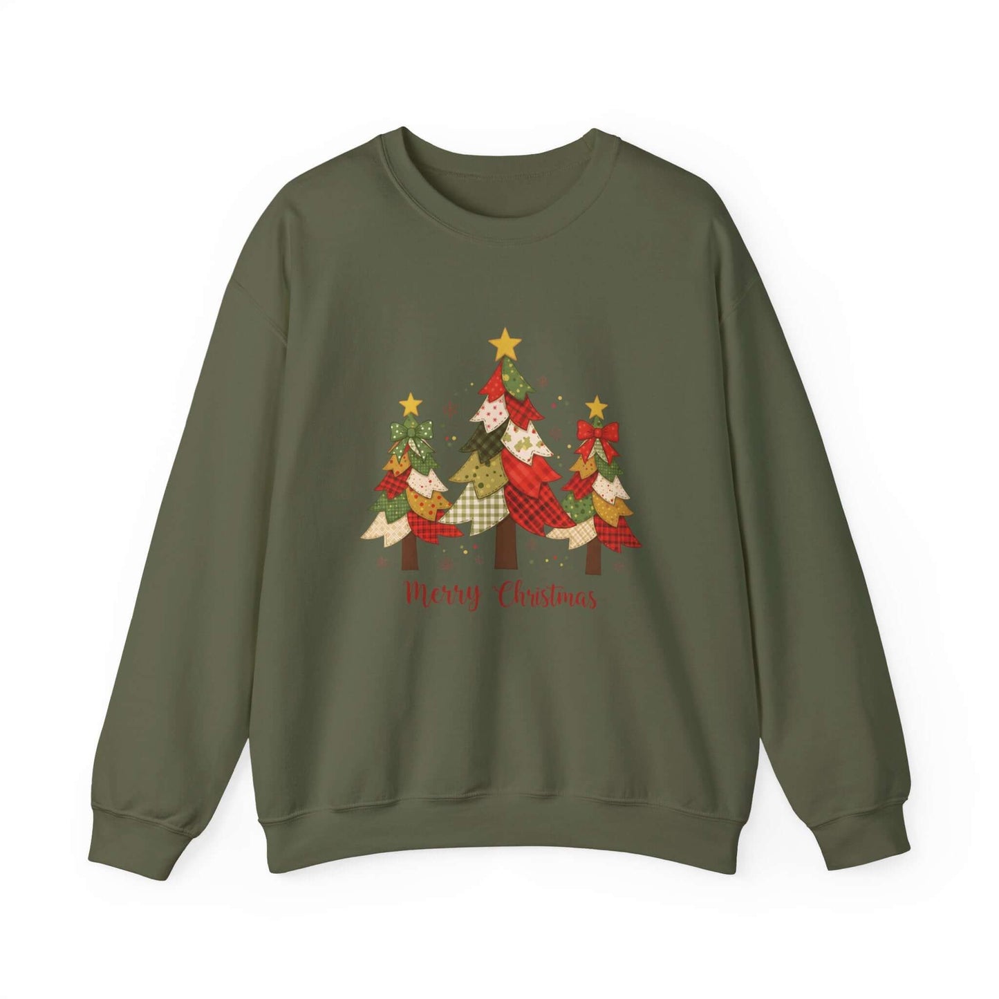 Christmas Tree Patchwork Quilt Style Sweatshirt, Merry Christmas Sweatshirt - PopCultureByDesign36