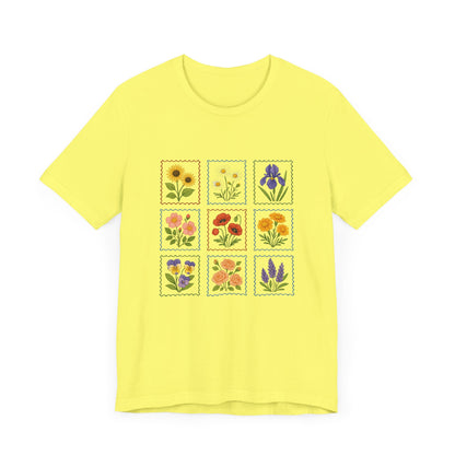 Summer Flower Stamp Tshirt, Vintage Postage Stamp Shirt, Aesthetic Summer Tee - PopCultureByDesign36