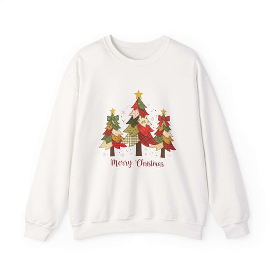 Christmas Tree Patchwork Quilt Style Sweatshirt, Merry Christmas Sweatshirt - PopCultureByDesign36