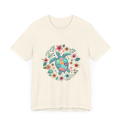 Turtle Ocean Sun T-Shirt, Floral Turtle Shirt, Boho Beach Tshirt - PopCultureByDesign36