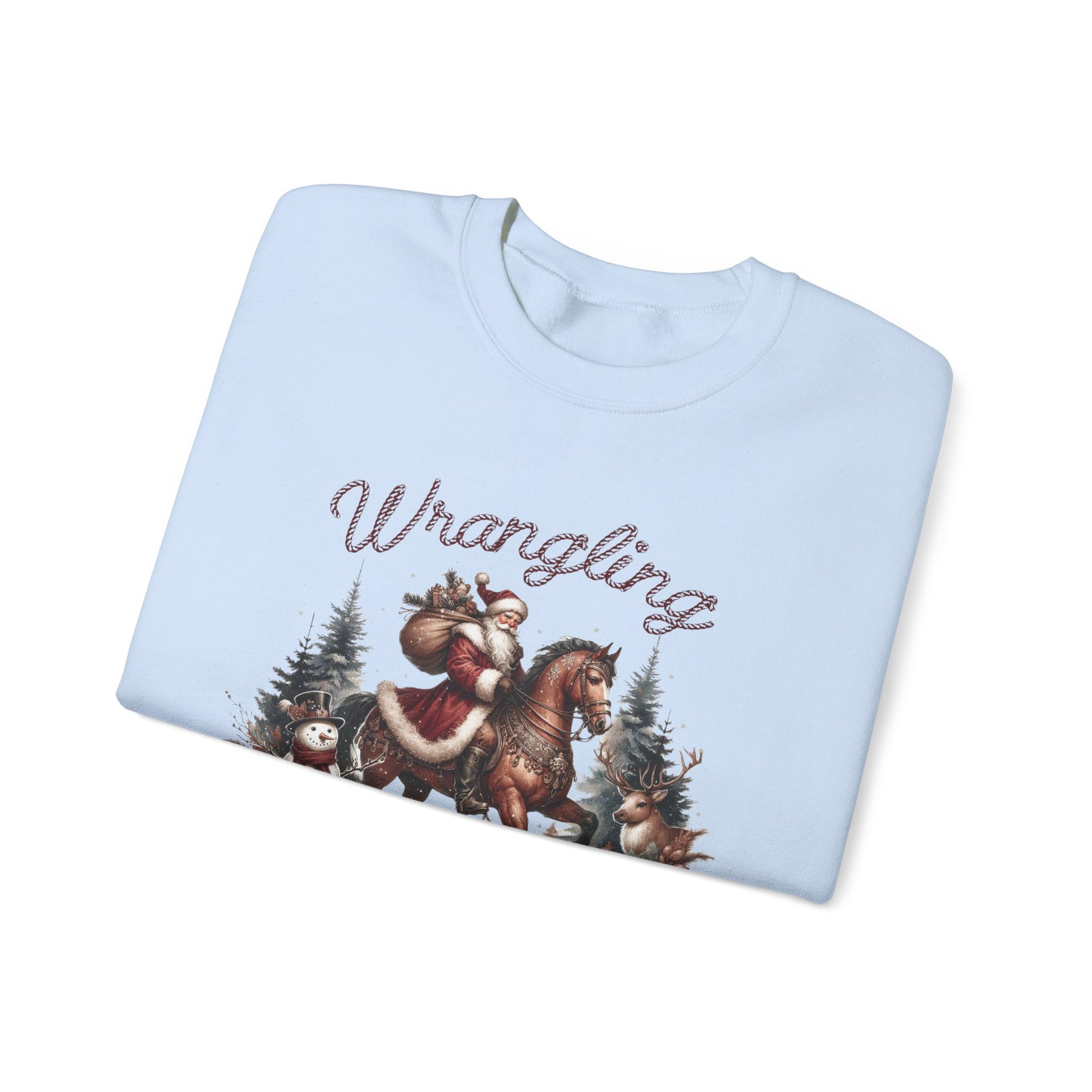 Wrangling Christmas, Cowboy Santa Sweatshirt, Howdy Country Christmas - PopCultureByDesign36