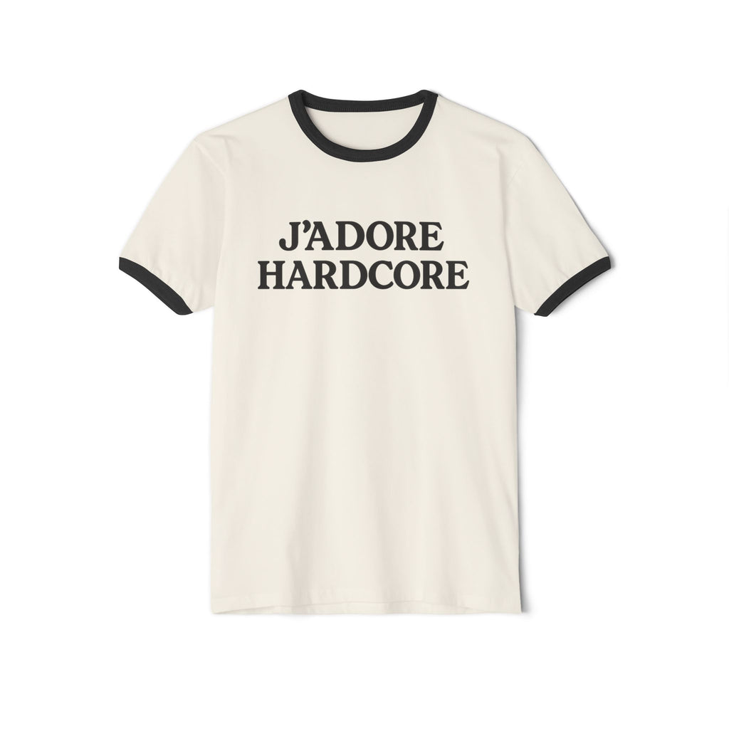 J'Adore Hardcore Ringer T-Shirt — Bold French-Inspired Statement Tee by PopCultureByDesign36