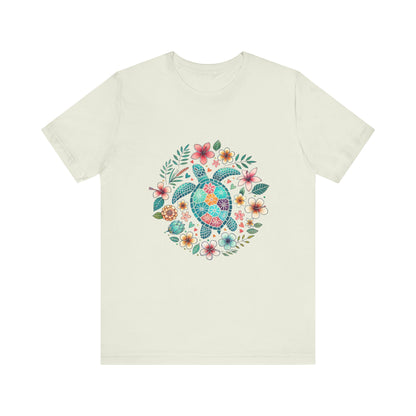 Turtle Ocean Sun T-Shirt, Floral Turtle Shirt, Boho Beach Tshirt - PopCultureByDesign36