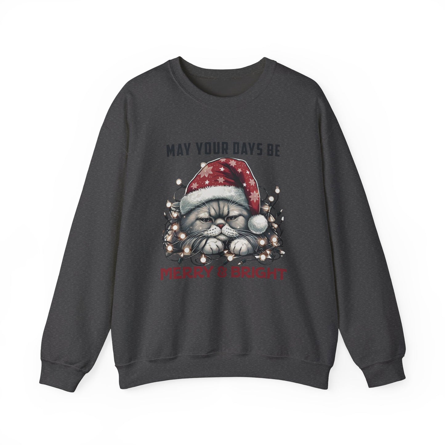 May Your Days Be Merry And Bright, Christmas Cat Sweatshirt, Holiday Cat - PopCultureByDesign36