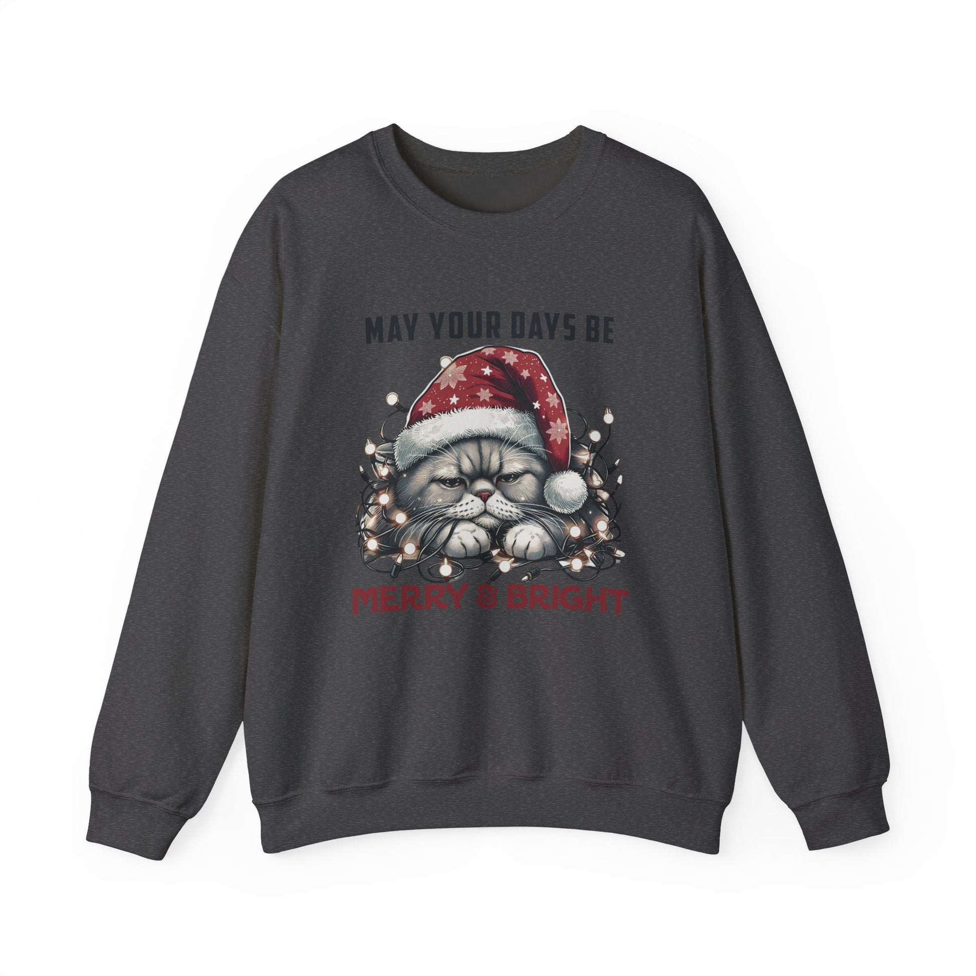 May Your Days Be Merry And Bright, Christmas Cat Sweatshirt, Holiday Cat - PopCultureByDesign36