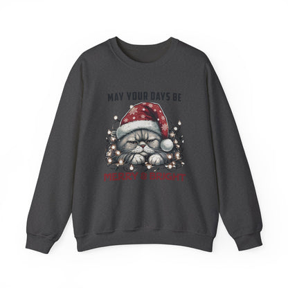 May Your Days Be Merry And Bright, Christmas Cat Sweatshirt, Holiday Cat - PopCultureByDesign36