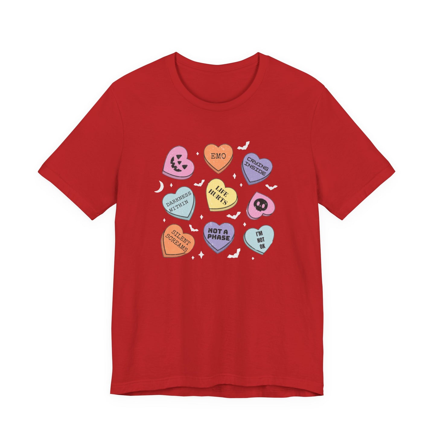 Emo Halloween Pumpkin Candy Hearts T-Shirt, Spooky Candies Shirt, Emo candy hearts - PopCultureByDesign36