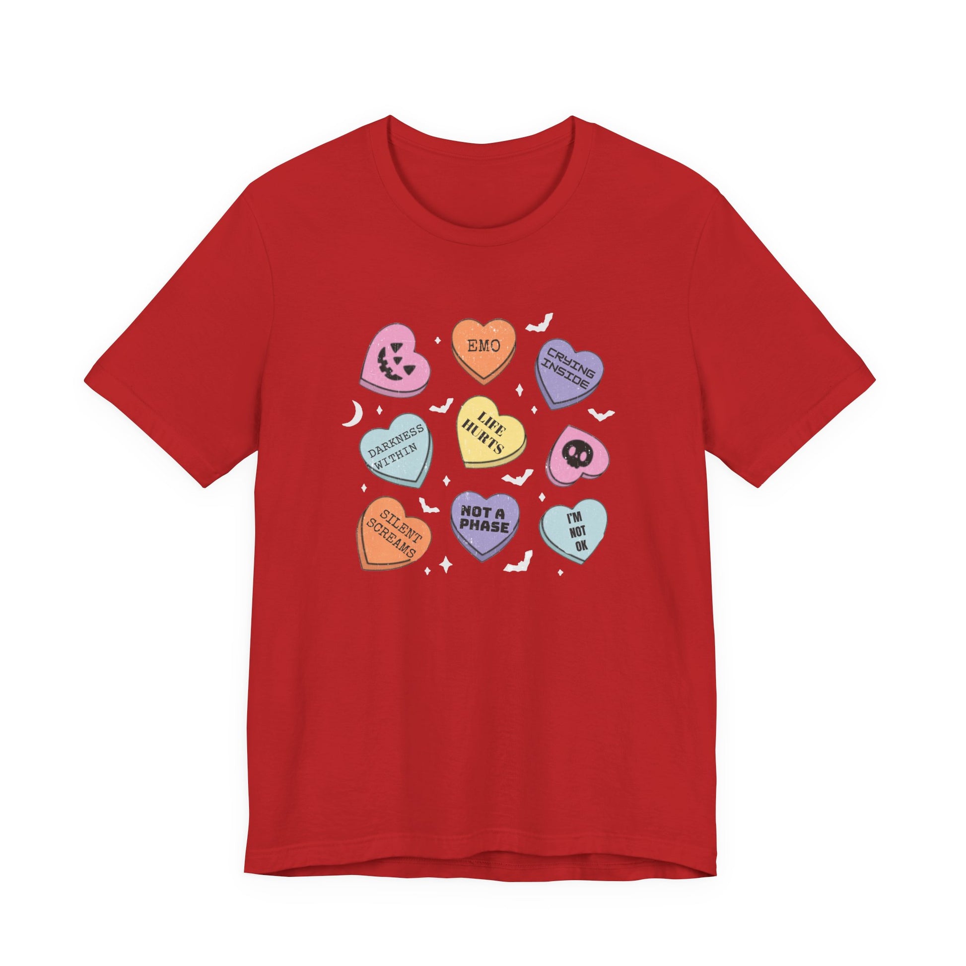 Emo Halloween Pumpkin Candy Hearts T-Shirt, Spooky Candies Shirt, Emo candy hearts - PopCultureByDesign36