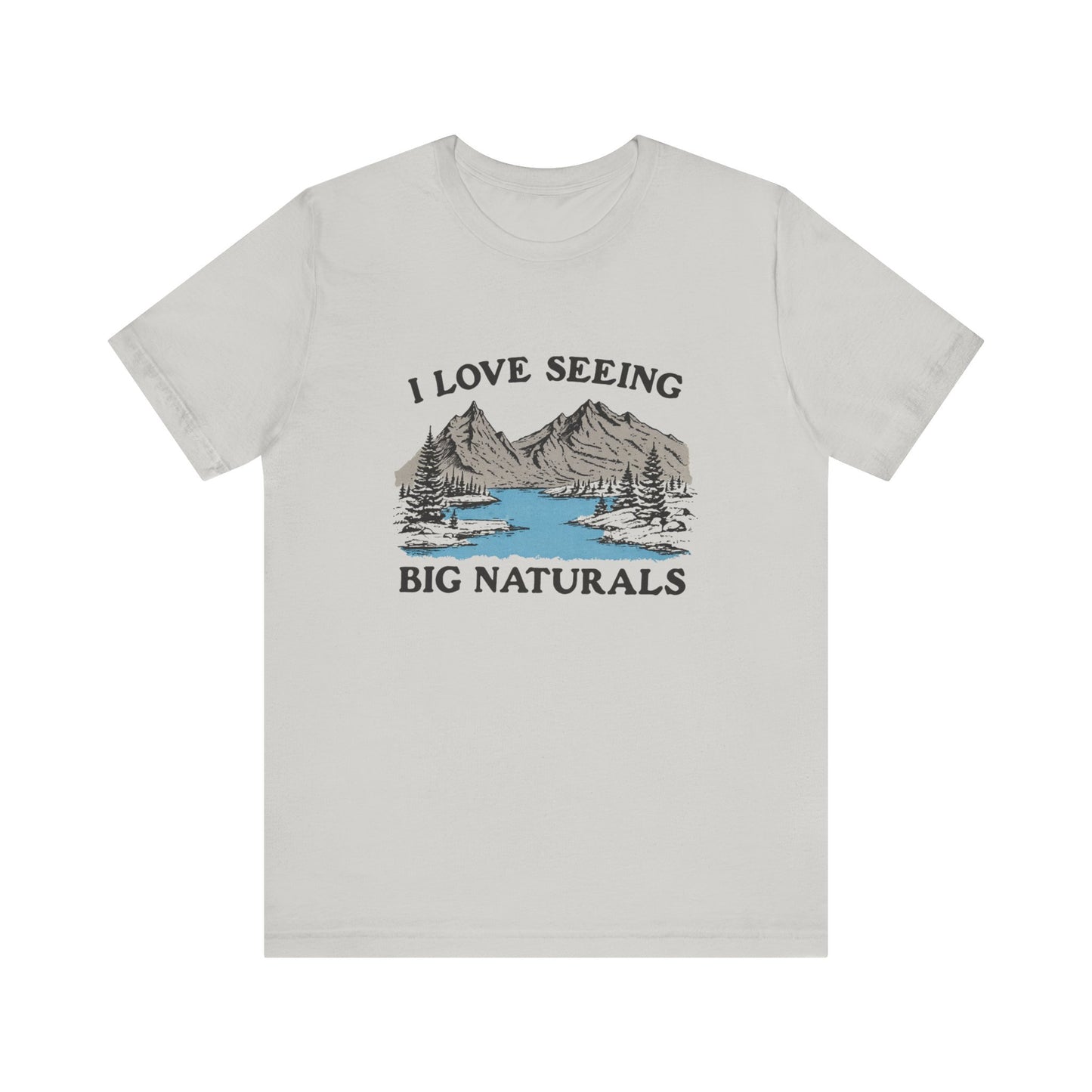 I love seeing big naturals shirt featuring a scenic mountain and lake design, perfect for hiking and outdoor fun.