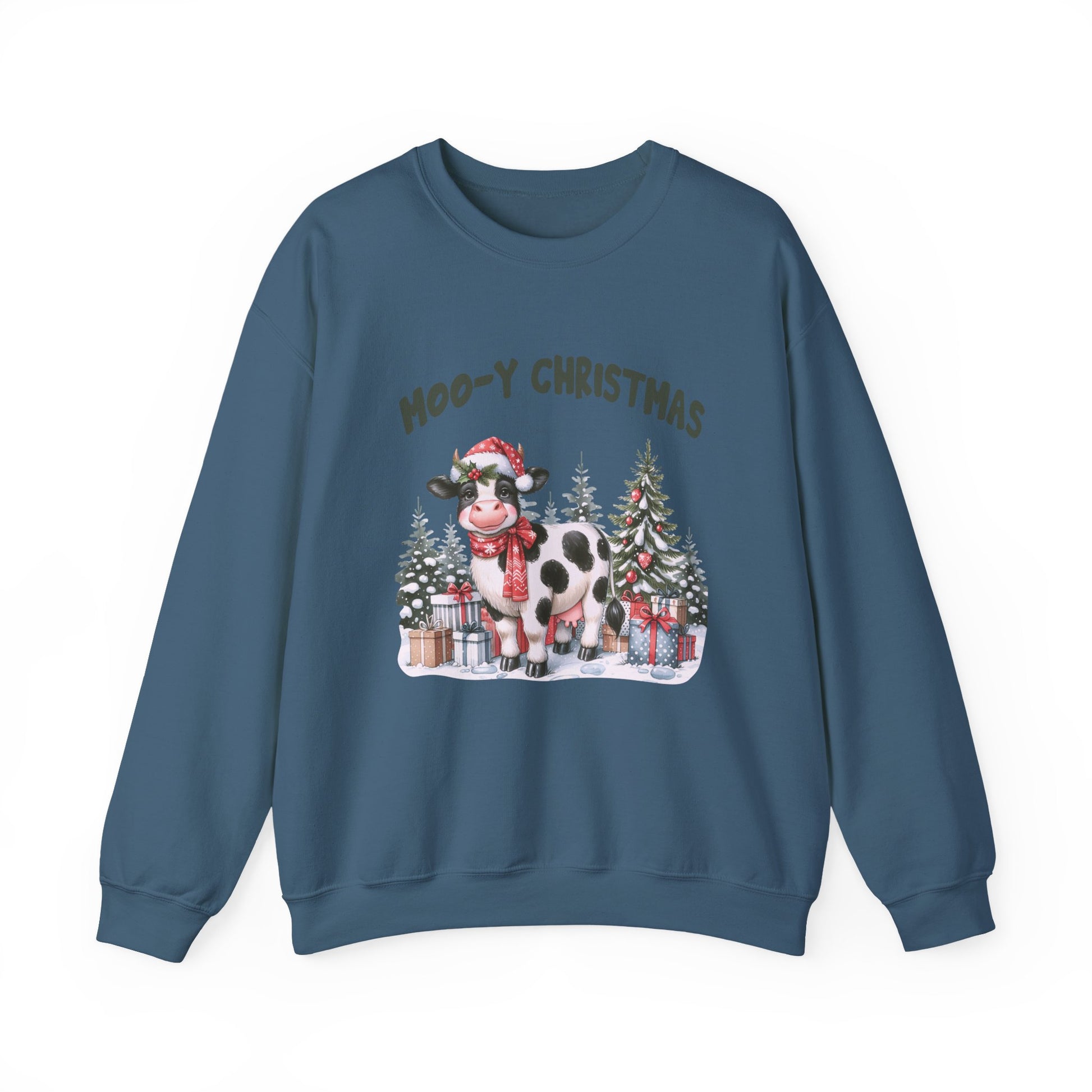 Moo-Y Christmas, Cute Cow Christmas sweatshirt, Country Farm Christmas Sweatshirt - PopCultureByDesign36