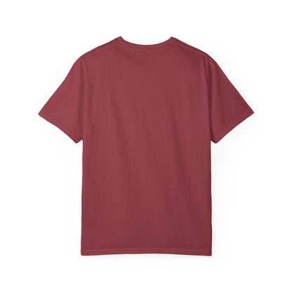 Back view of a boho astronaut t-shirt in vintage burgundy color, showcasing relaxed fit and soft fabric.