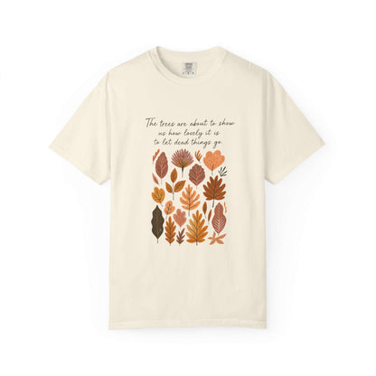 Boho Poem Fall Leaves T-shirt, Fall Shirt, Unisex Fall Top featuring autumn leaf design and inspirational quote.