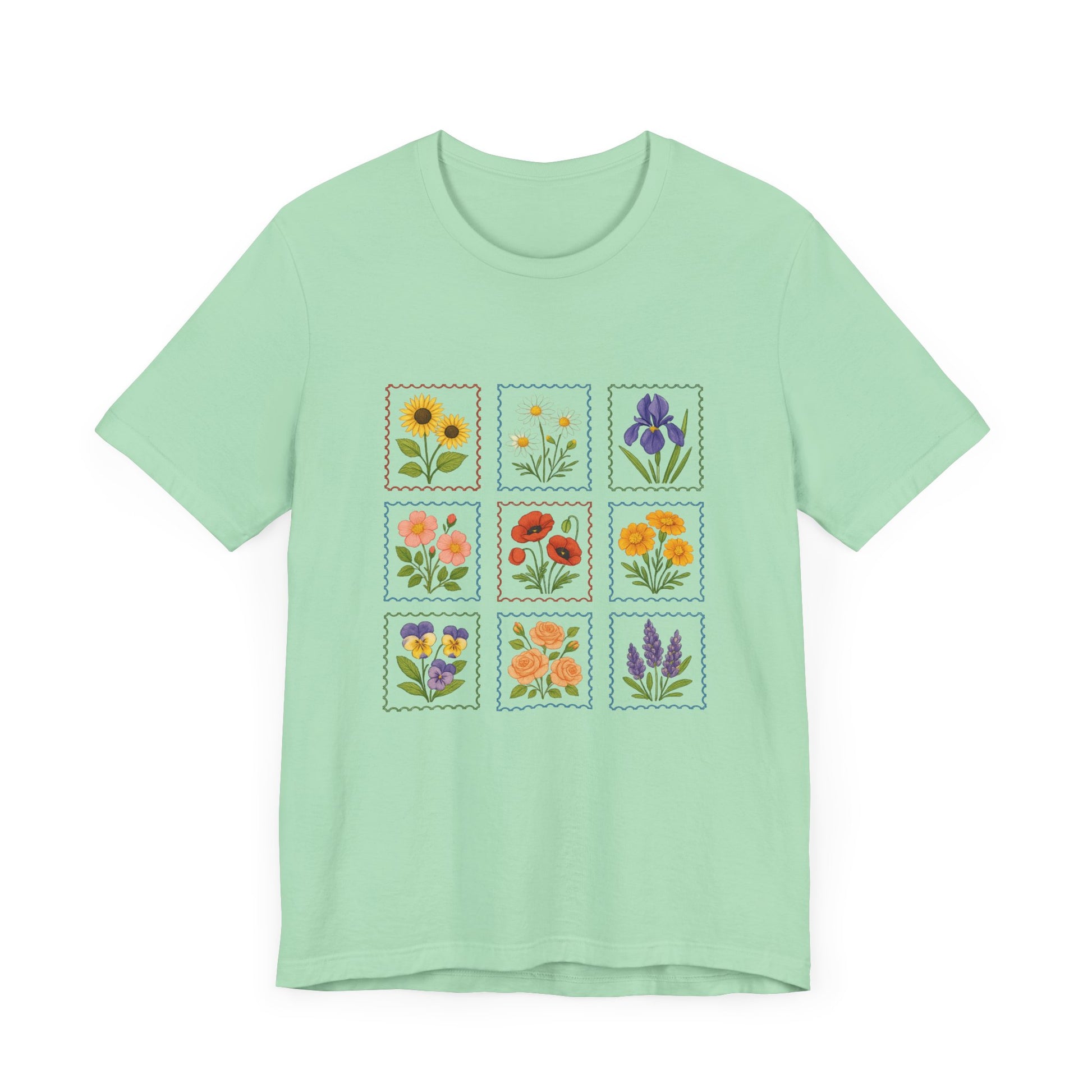 Summer Flower Stamp Tshirt, Vintage Postage Stamp Shirt, Aesthetic Summer Tee - PopCultureByDesign36