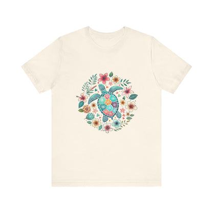 Turtle Ocean Sun T-Shirt, Floral Turtle Shirt, Boho Beach Tshirt - PopCultureByDesign36