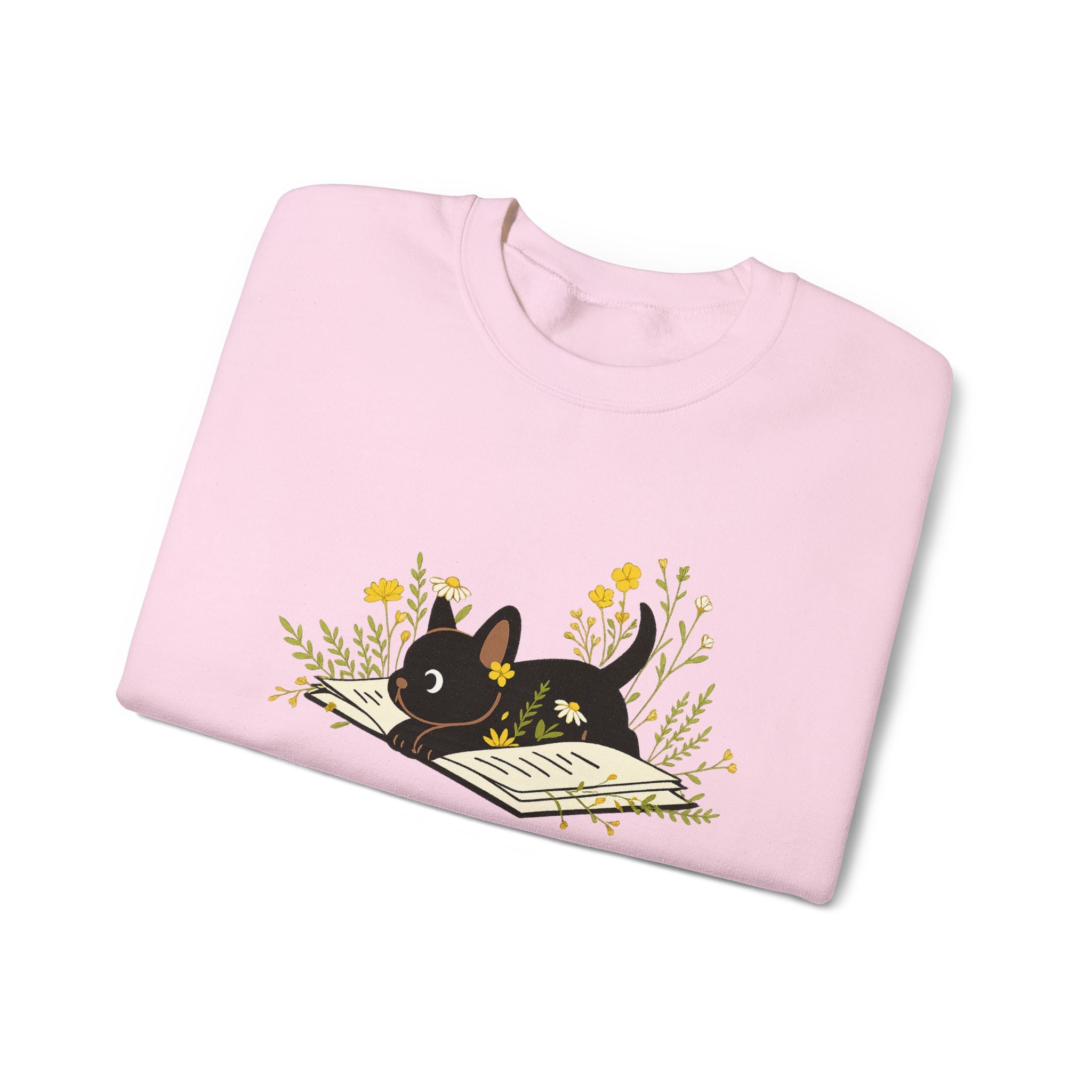 Vintage Boho French Bulldog Puppy Reading Sweatshirt by PopCultureByDesign36