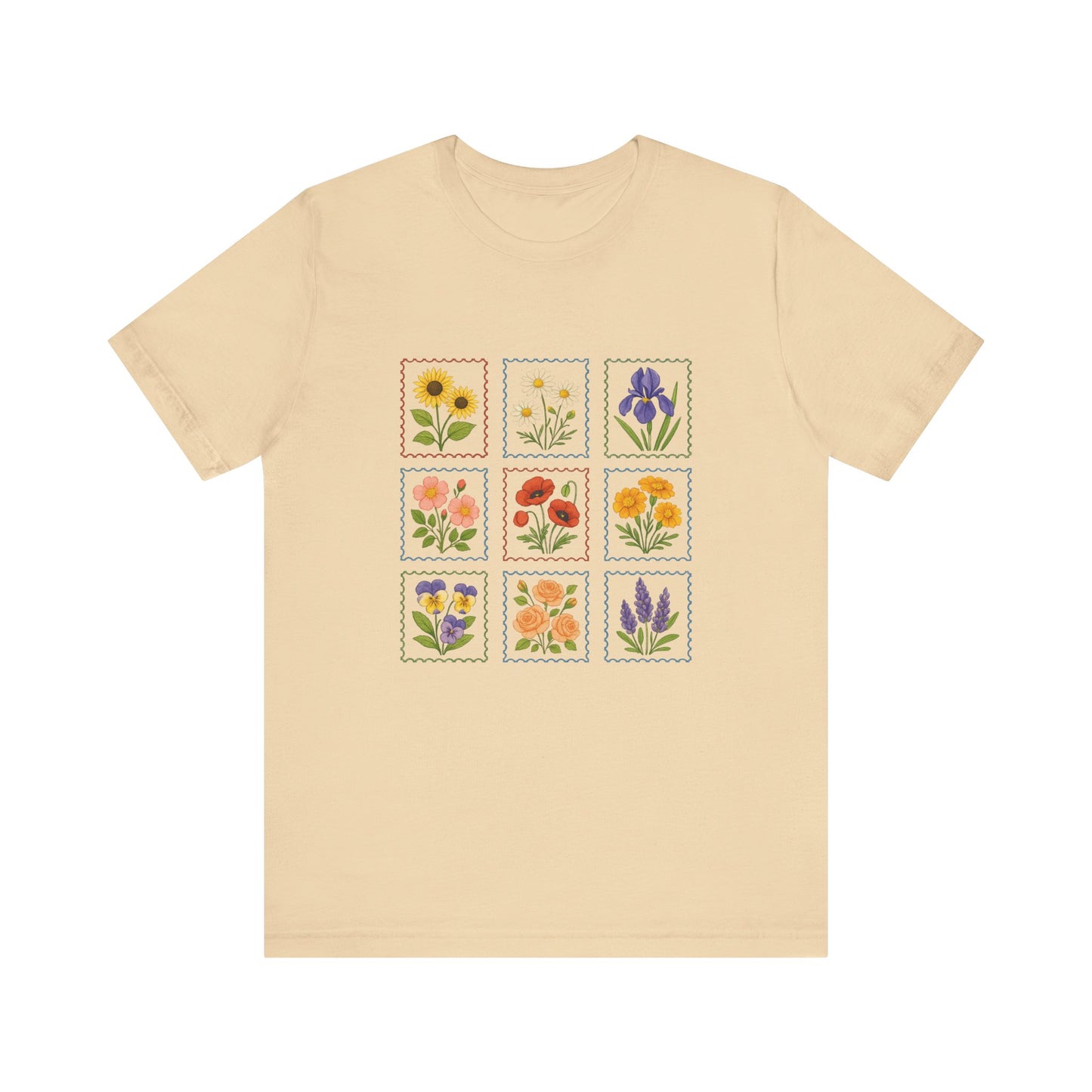 Summer Flower Stamp Tshirt, Vintage Postage Stamp Shirt, Aesthetic Summer Tee - PopCultureByDesign36