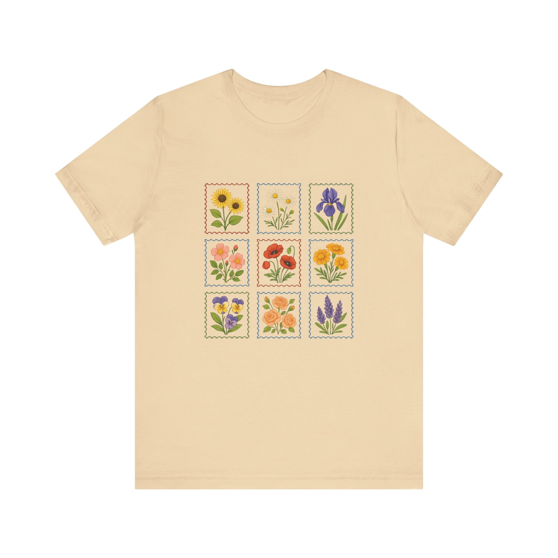 Summer Flower Stamp Tshirt, Vintage Postage Stamp Shirt, Aesthetic Summer Tee - PopCultureByDesign36