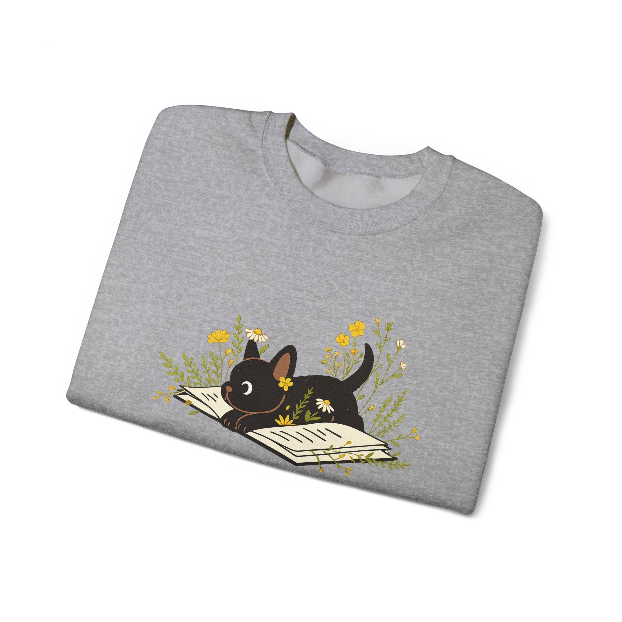 Vintage Boho French Bulldog Puppy Reading Sweatshirt by PopCultureByDesign36