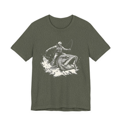 Funny Fisherman Riding a Trout T-Shirt, Fishing Tee, Wild Western Shirt - PopCultureByDesign36