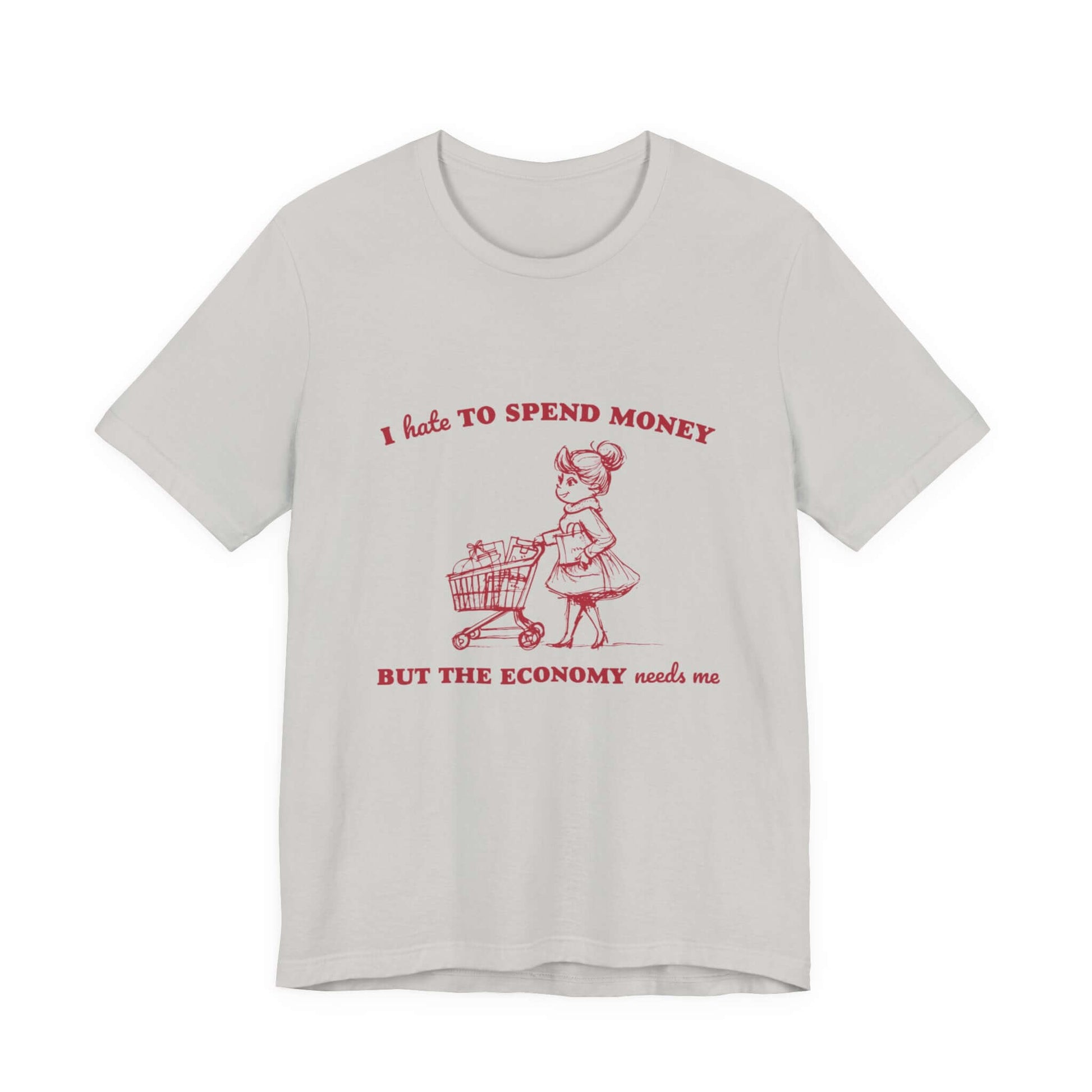 Retro Funny Woman T-Shirt, Hipster Shirt, Sarcasm Top with humorous shopping graphic design.