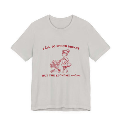 Retro Funny Woman T-Shirt, Hipster Shirt, Sarcasm Top with humorous shopping graphic design.