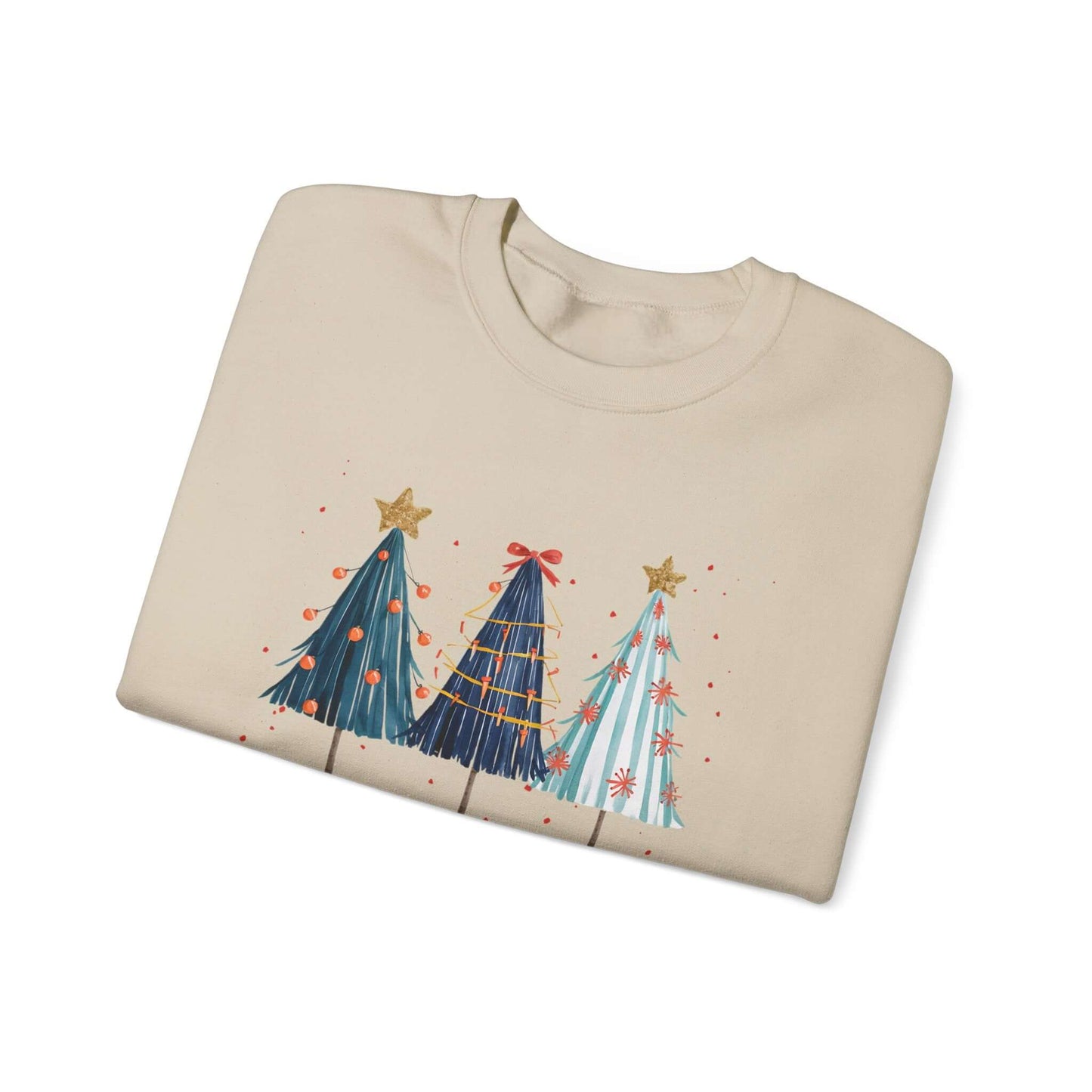 Christmas Watercolor Tree Sweatshirt, Cozy Seasonal Top, Boho XMas - PopCultureByDesign36
