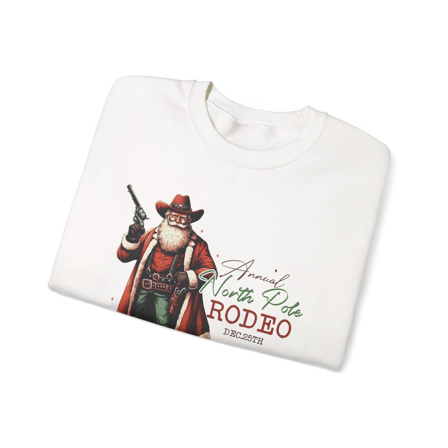 North Pole Rodeo Sweatshirt, Cowboy Santa Sweatshirt, Horseback Santa Clause - PopCultureByDesign36