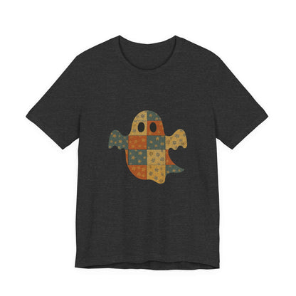 Patchwork Ghost Tee, Ghost Patchwork Halloween Shirt, Boho Ghost Shirt - PopCultureByDesign36