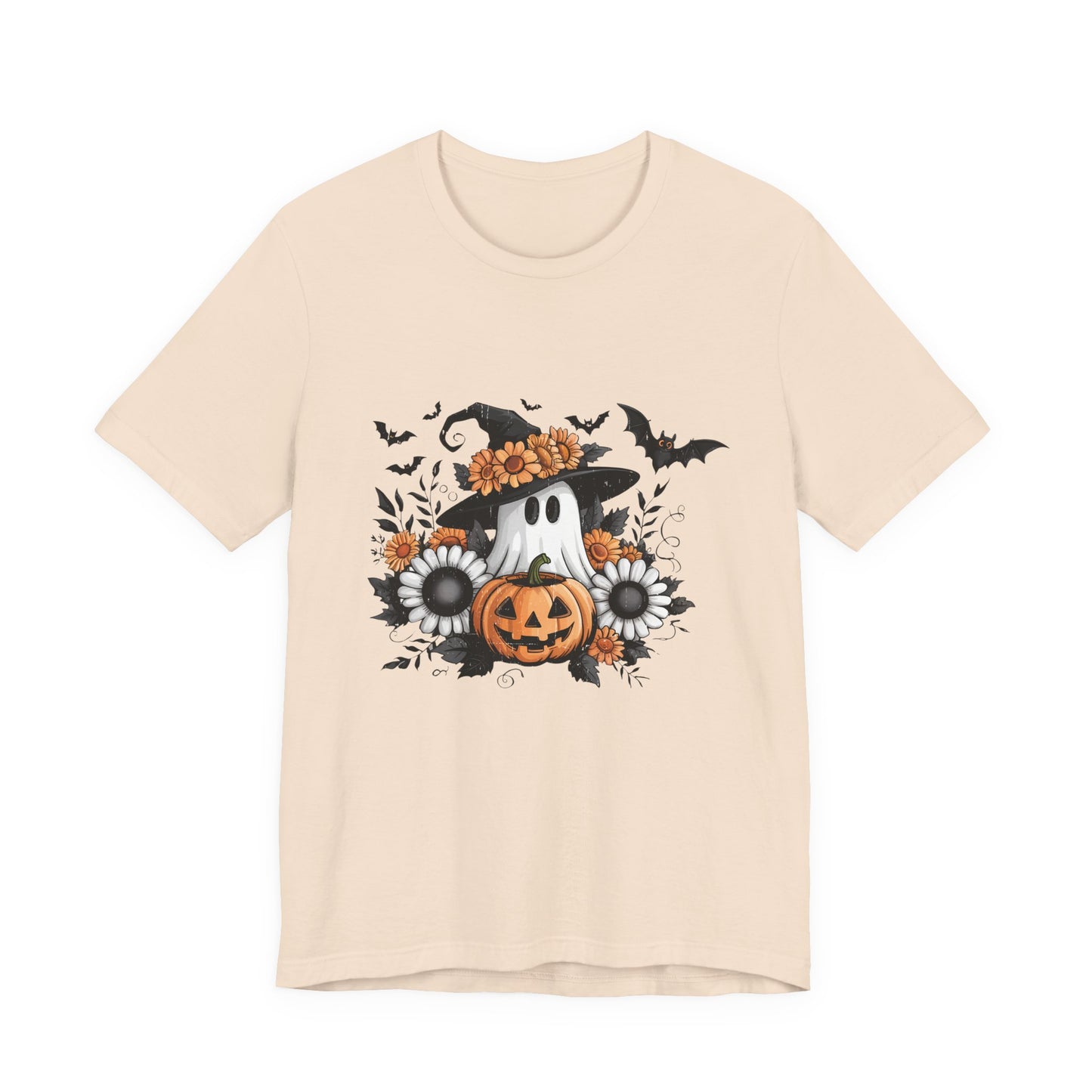 Funny Ghost Pumpkin Shirt, Boho Ghost Shirt, Soft floral ghost - PopCultureByDesign36