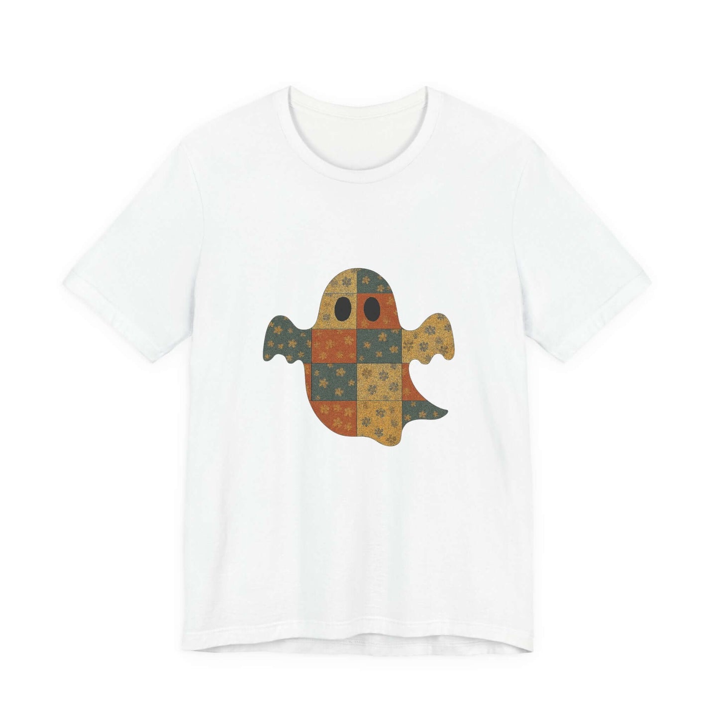 Patchwork Ghost Tee, Ghost Patchwork Halloween Shirt, Boho Ghost Shirt - PopCultureByDesign36