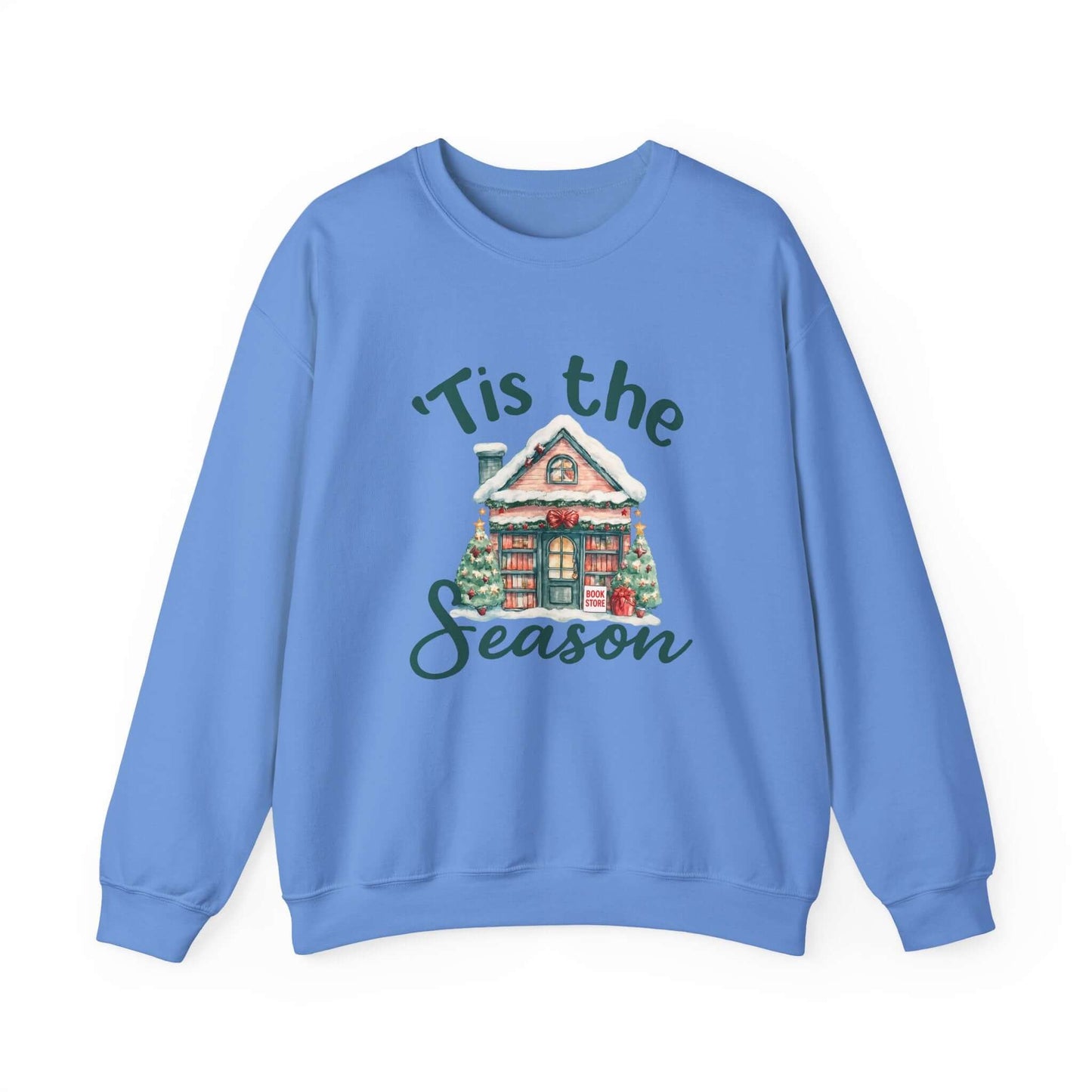 Tis The Season Cozy Christmas Cottage Sweatshirt, Holiday Bookstore Sweatshirt - PopCultureByDesign36