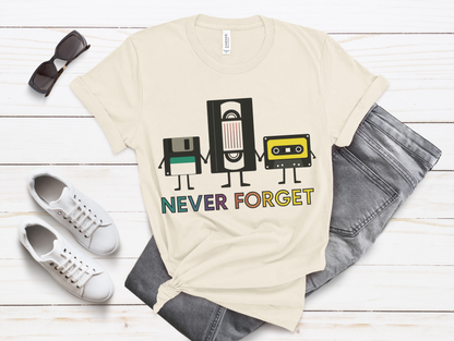 Retro VHS & Cassette Tape Unisex Tee, Vintage Never Forget T-Shirt - PopCultureByDesign36