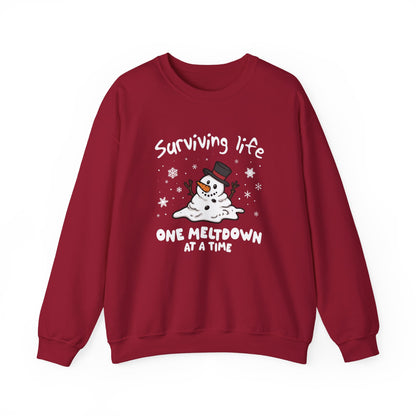 Snowman Christmas Sweatshirt, Survive One Meltdown at a Time, Holiday Winter Jumper, Funny Xmas Pullover, Cozy Festive Top, Unisex Winter