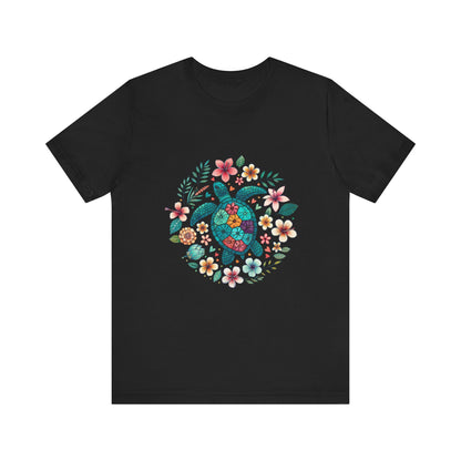 Turtle Ocean Sun T-Shirt, Floral Turtle Shirt, Boho Beach Tshirt - PopCultureByDesign36