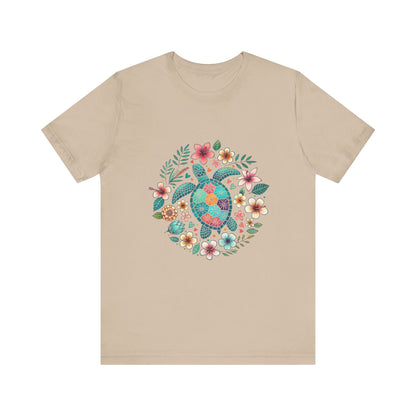 Turtle Ocean Sun T-Shirt, Floral Turtle Shirt, Boho Beach Tshirt - PopCultureByDesign36
