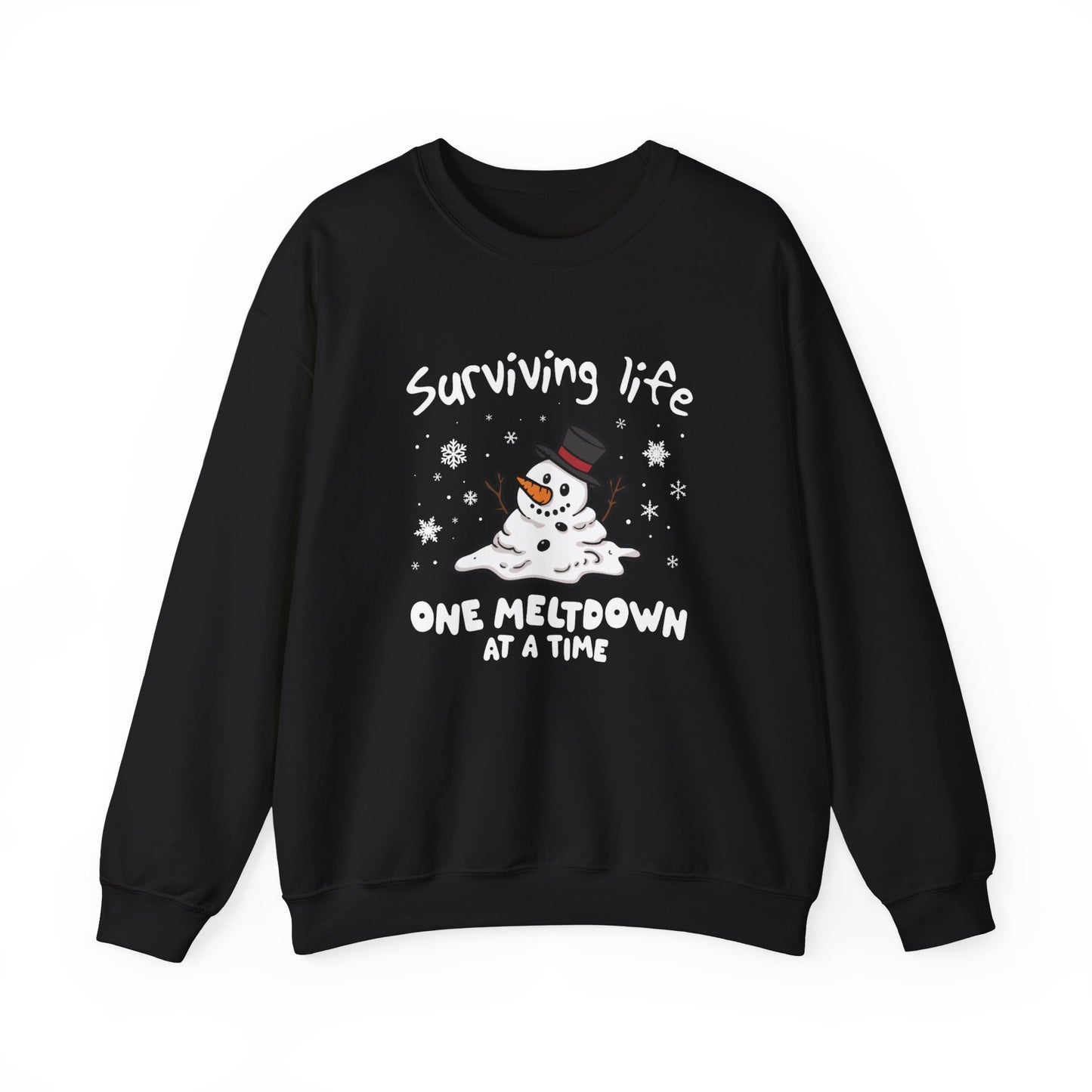 Snowman Christmas Sweatshirt, Survive One Meltdown at a Time, Holiday Winter Jumper, Funny Xmas Pullover, Cozy Festive Top, Unisex Winter
