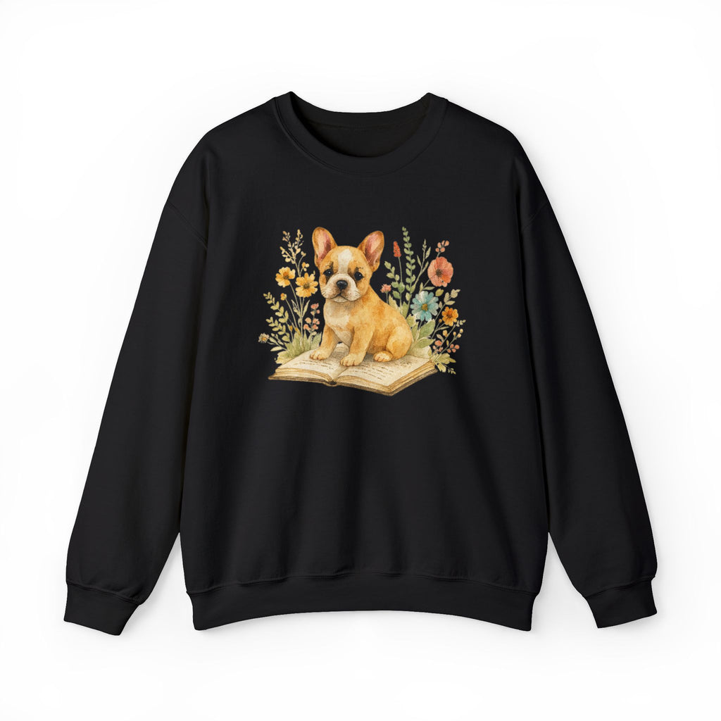 Vintage Boho French Bulldog Puppy Reading Sweatshirt by PopCultureByDesign36