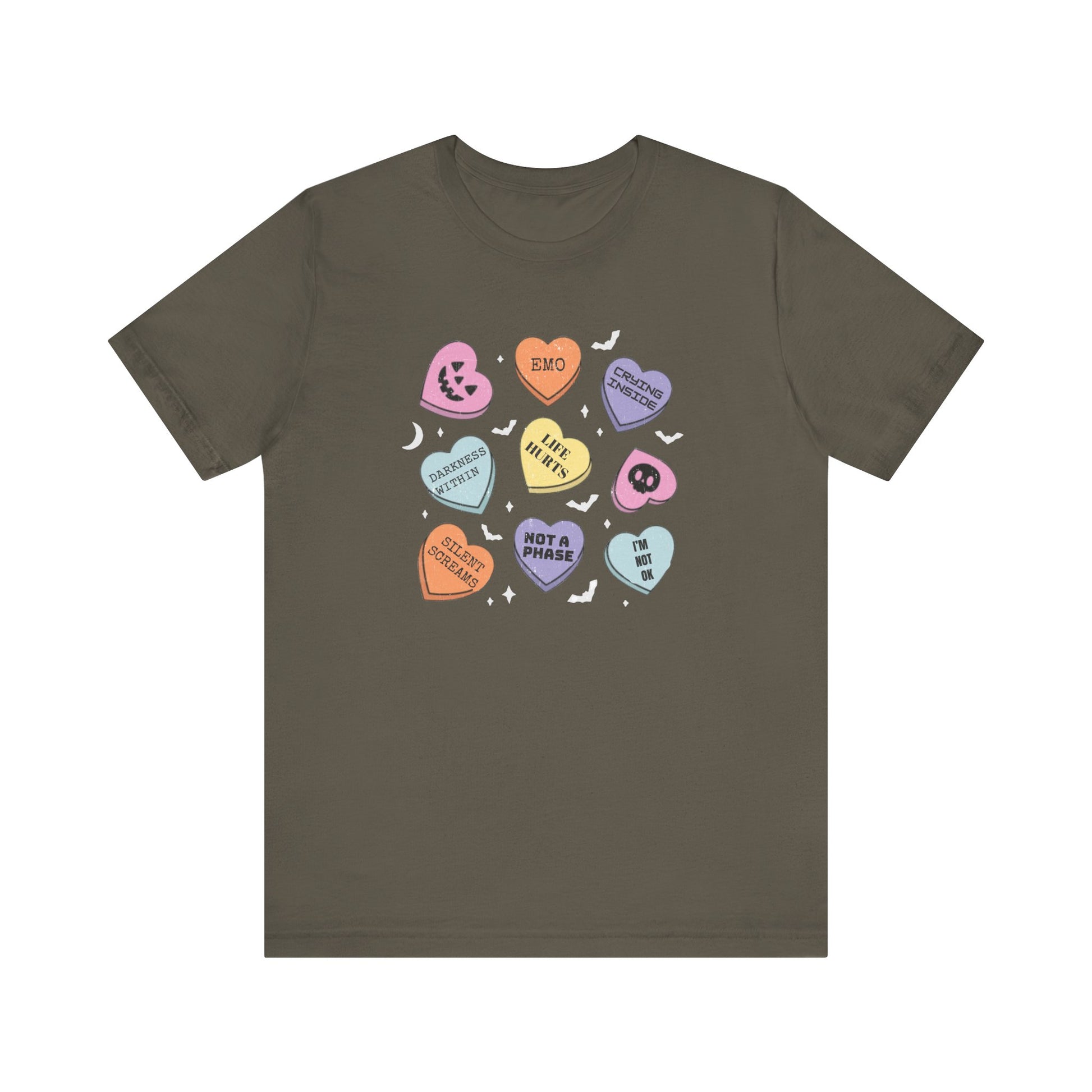 Emo Halloween Pumpkin Candy Hearts T-Shirt, Spooky Candies Shirt, Emo candy hearts - PopCultureByDesign36