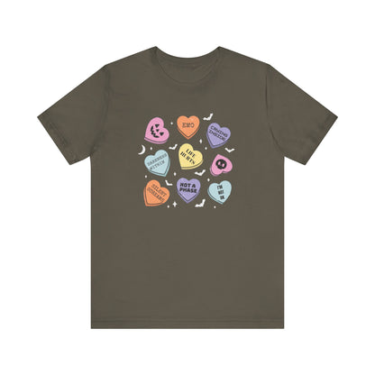 Emo Halloween Pumpkin Candy Hearts T-Shirt, Spooky Candies Shirt, Emo candy hearts - PopCultureByDesign36