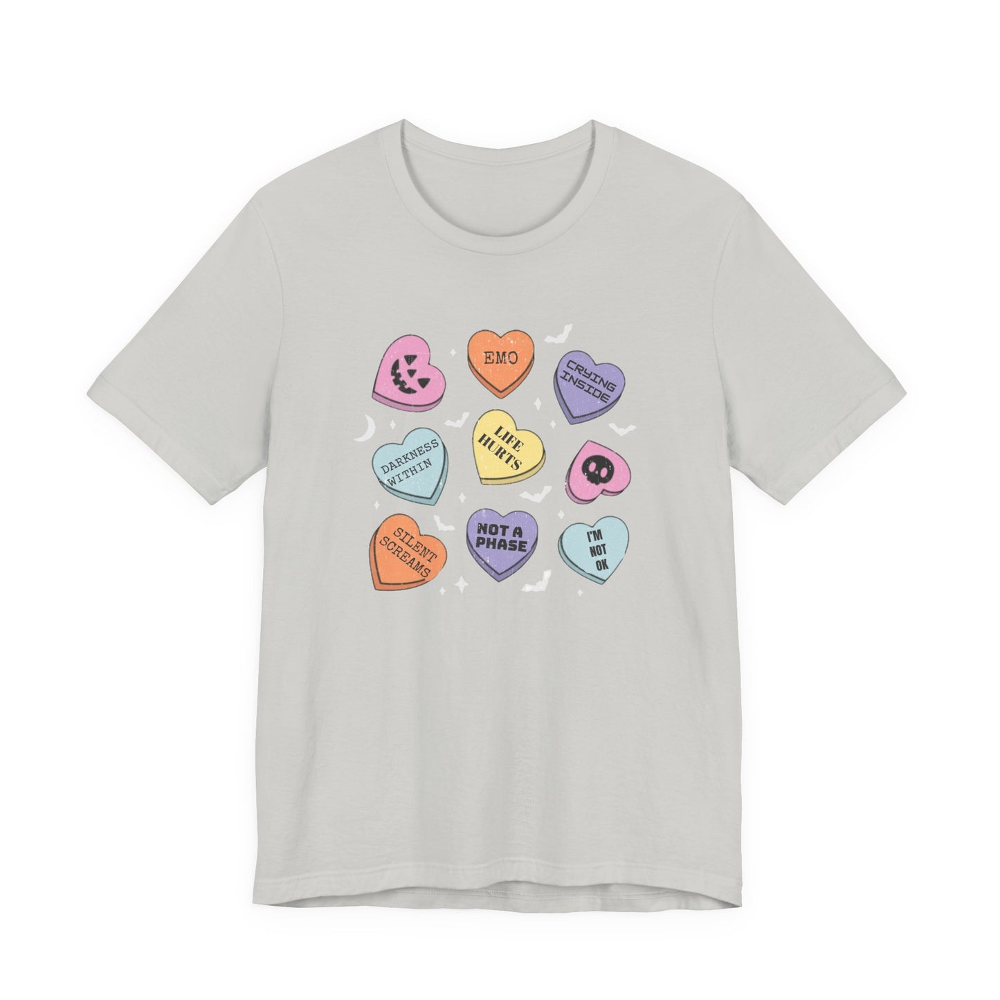 Emo Halloween Pumpkin Candy Hearts T-Shirt, Spooky Candies Shirt, Emo candy hearts - PopCultureByDesign36