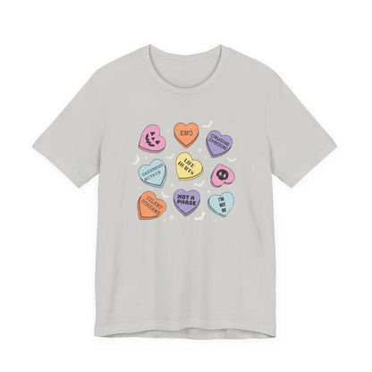 Emo Halloween Pumpkin Candy Hearts T-Shirt, Spooky Candies Shirt, Emo candy hearts - PopCultureByDesign36