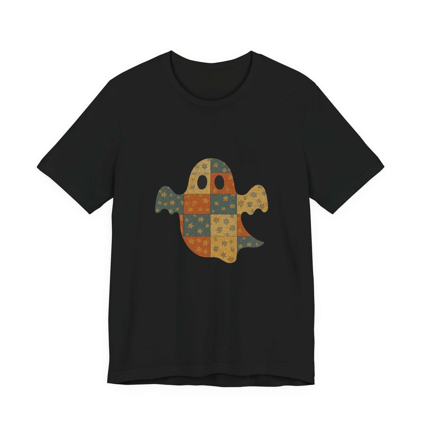 Patchwork Ghost Tee, Ghost Patchwork Halloween Shirt, Boho Ghost Shirt - PopCultureByDesign36